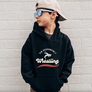 New Wrestling Youth Hoodie Sweatshirt Black, Wrestling Kids Hoodie size L Unisex